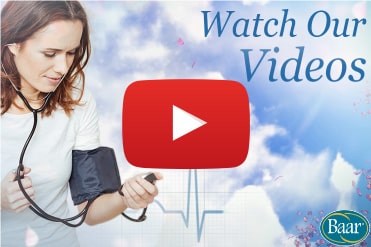 Embedded video thumbnail with woman using blood pressure cuff and text reading: Watch our videos
